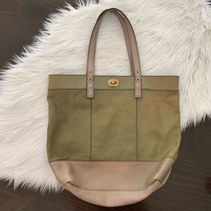 FOSSIL large tote olive carryall turnlock leather